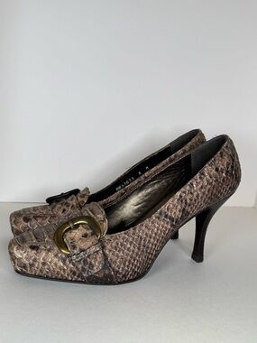 Stuart Weitzman Snake Skin High Heel Pumps Shoes Size 8 M Reptile Wood Y2K 2000s